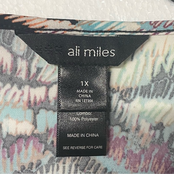 Ali Miles Shirt Women 1X Colorful Tunic Sheer Flowy Sleeves Art To Wear Abstract - Picture 2 of 9